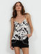 Damen Bluse mit Spaghetti-Träger & V-Ausschnitt Cow Print
