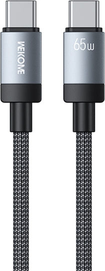 WK Плетен USB 2.0 Кабел USB-C Мъжки - USB-C 65W Черен 1m 250973