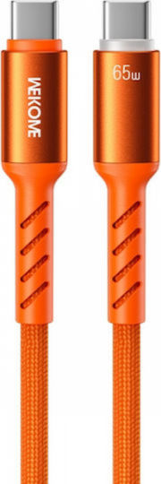 WK LED USB 2.0 Cable USB-C Male - USB-C 65W PD Orange 1.2m