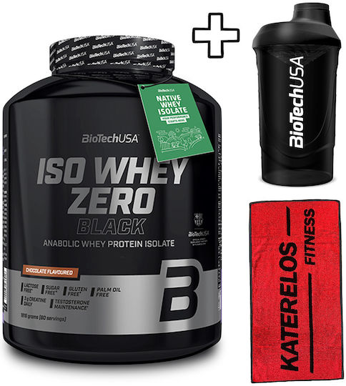 Biotech Usa Iso Whey Zero Black 1816g Vanilla & Biotech Usa Wave Shaker 600ml Opal White & Katerelos Fitness Sports Towel 100x50cm Black Red Custom Bundle