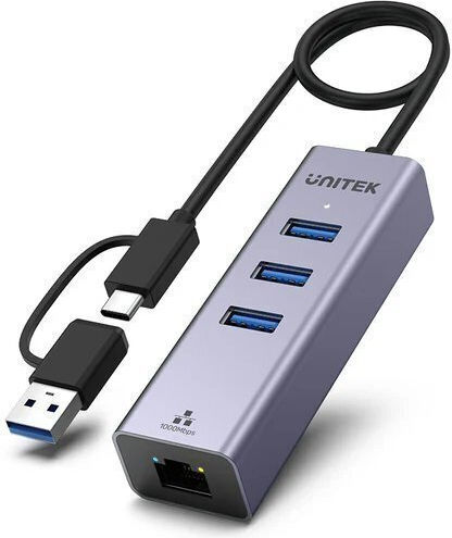 Unitek USB Хъб с 4 Порта USB 3.0 с USB-C и Ethernet