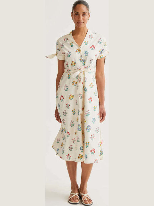 Dress Καλοκαιρινό Midi Σεμιζιέ Φόρεμα Ecru
