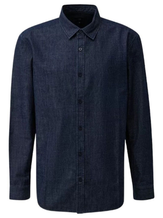 Long Sleeve Denim Shirt in Regular Fit Dark Blue Denim