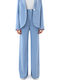 Pants Women C.manolo High Rise Fabric Trousers with Rubber Band in Straight Leg Style Striped White-Blue
