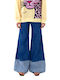 Women C.manolo High Waist Cotton Pantaloons in Straight Leg Style Blue