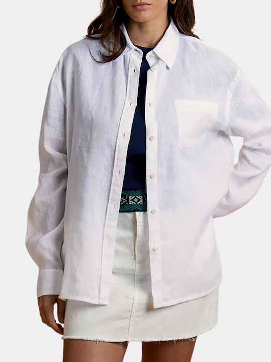 La Martina Long Sleeve Women's Linen Shirt White