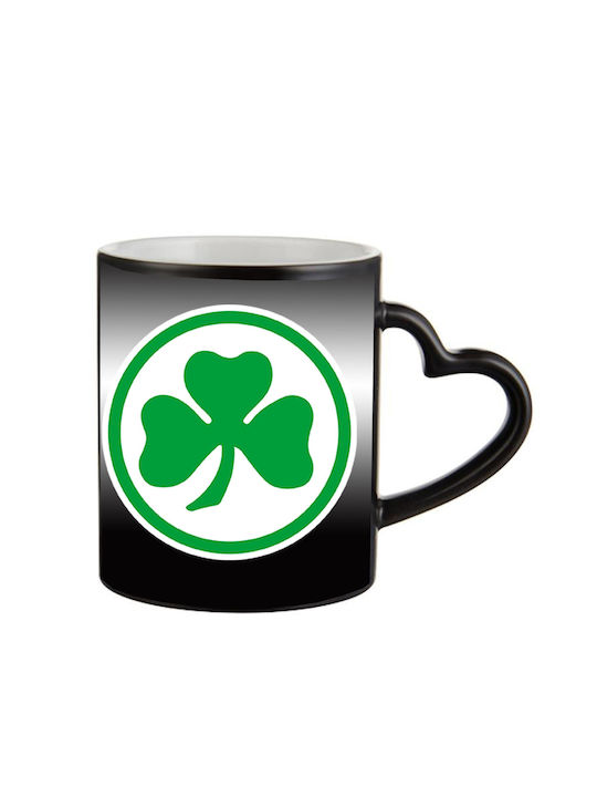 Cană Magică Neagră Panathinaikos PAO Mâner Inimă
