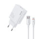 WK Φορτιστής GaN με Θύρα USB-A και Καλώδιο micro USB 12W Quick Charge 3.0 Λευκός (WP-U76)