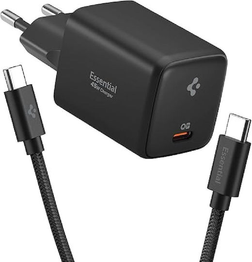 Spigen Φορτιστής GaN με Θύρα USB-C και Καλώδιο USB-C - USB-C 45W Power Delivery Μαύρος (ArcStation Essential)