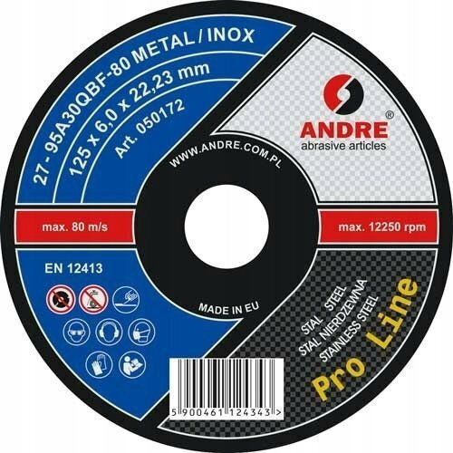 Andre Metal Grinding Disc 125 X 6.0mm Metal Inox Pro Line 95a30qbf