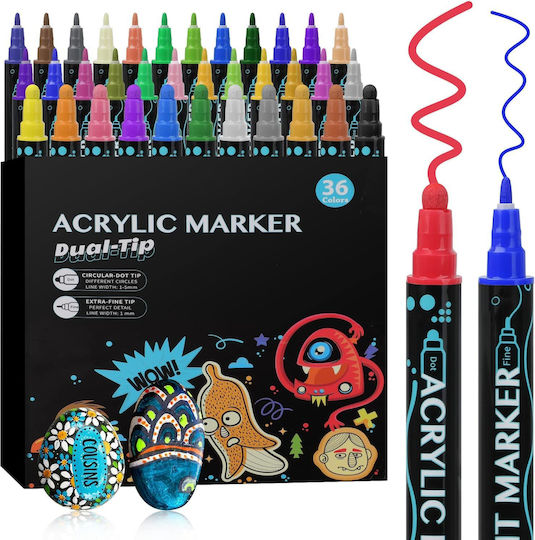 Acrylic Markers Multicolored 0.7mm Set 36 Pieces