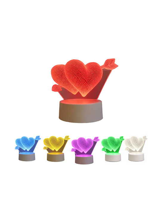 Lampă De Masă Led Rgb Iluzie 3D Noptieră Cupidon Inimi Alimentată Cu Baterie Usb 17 X 11.3 X 9.5 Cm