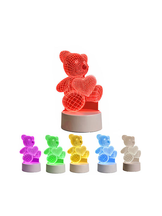 Lampă De Noptieră Led Rgb 3d Urs Inima Alimentată Cu Baterie Usb Lumină Alb Cald 22 X 11 X 8.5 Cm