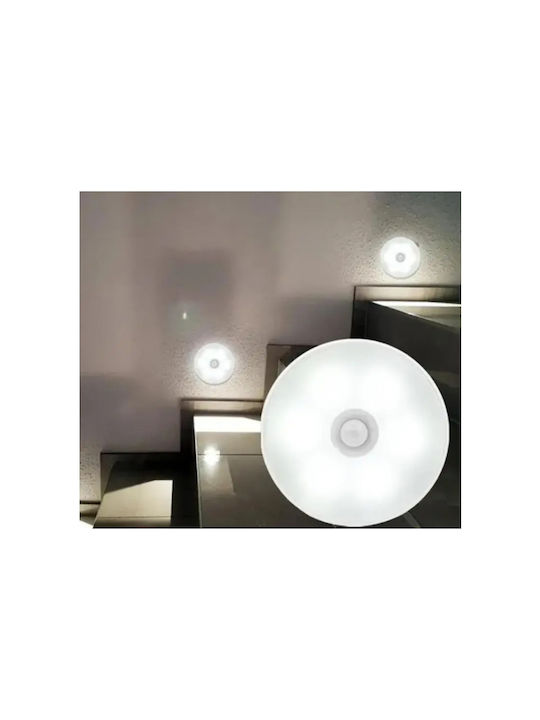 Lampă De Perete Led Senzor De Mișcare Montare Magnetică Încărcare Usb Baterie Reîncărcabilă Lumină Alb Rece Plastic Diametru 8.5 Cm Albă
