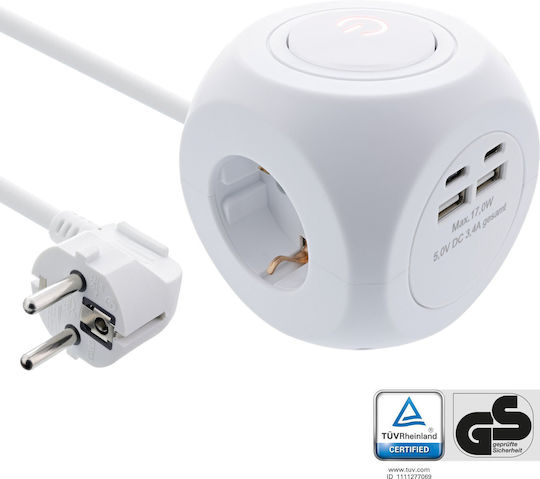 InLine PowerCube cu USB-A 2 USB-C și Cablu de 2m