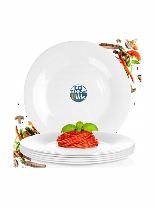 Vilde Farfurie Joasă Din Sticlă Albă 25.5cm 6 Bucăți