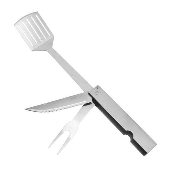 3 1 Frying Tongs Stainless Steel Knife Fork Folding Portable Bbq Tool Set Combination