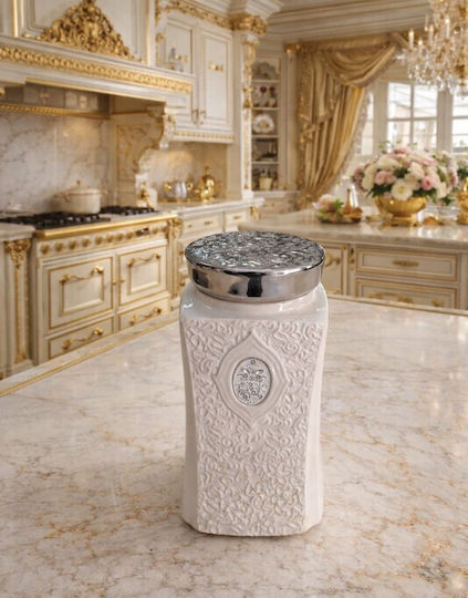 Borcane Pentru Biscuiți Ceramică Albă Adelaide Cu Capac Argintiu 12x12x22cm Galifas 9045904 Galifas
