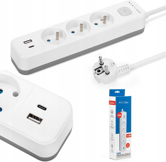 Montis Πολύπριζο 3 Θέσεων με USB-A και Καλώδιο 1.5m