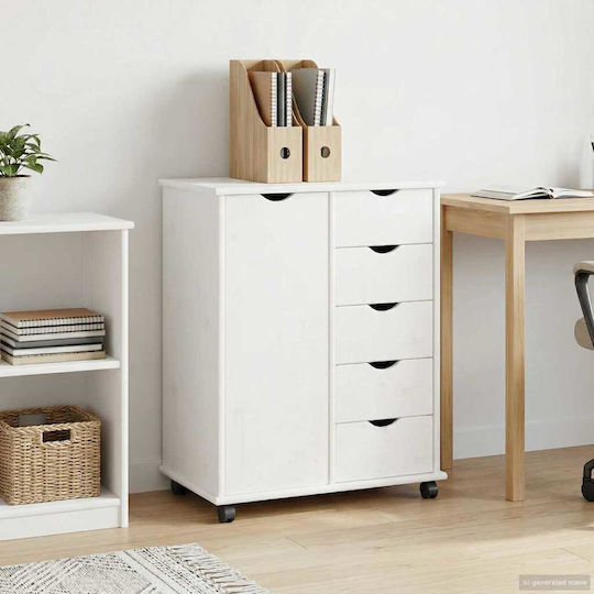 Bedroom Chest of Drawers Made of Solid Wood with 5 Drawers White 63.5x39x79cm