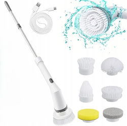Perie Electrică de Curățare Extensibilă Zola 6 Capete Interșchimbabile Mâner Reglabil 80-110 Cm Rotire 180° Albă