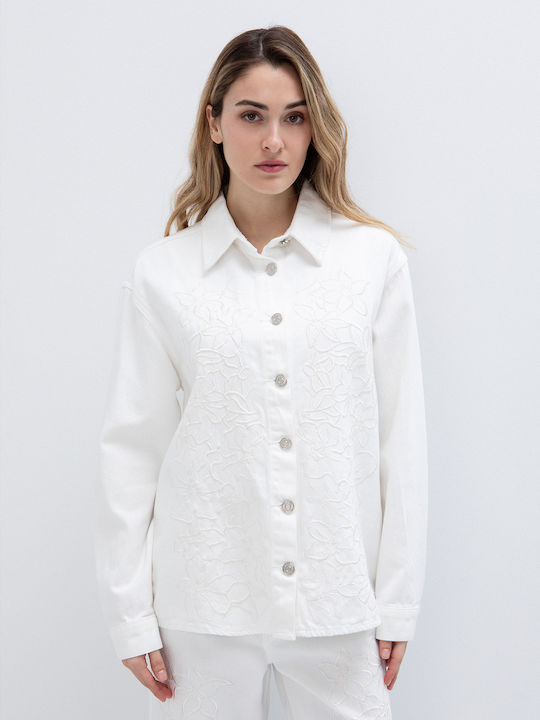 Long Sleeve Women's Denim Shirt White
