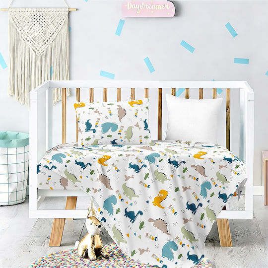 Melinen Set Baby Sheets Crib Cotton Satin Blue 120x170cm 3pcs