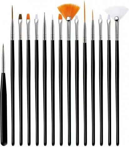 Set 15 Perii Manichiură Pedichiură Zola Designuri Precise Perii Sintetice Moi Mânere Din Plastic Negru