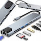 USB 3.0 Hub 10 Ports with USB-A / Ethernet Connection & Gray Charging Port