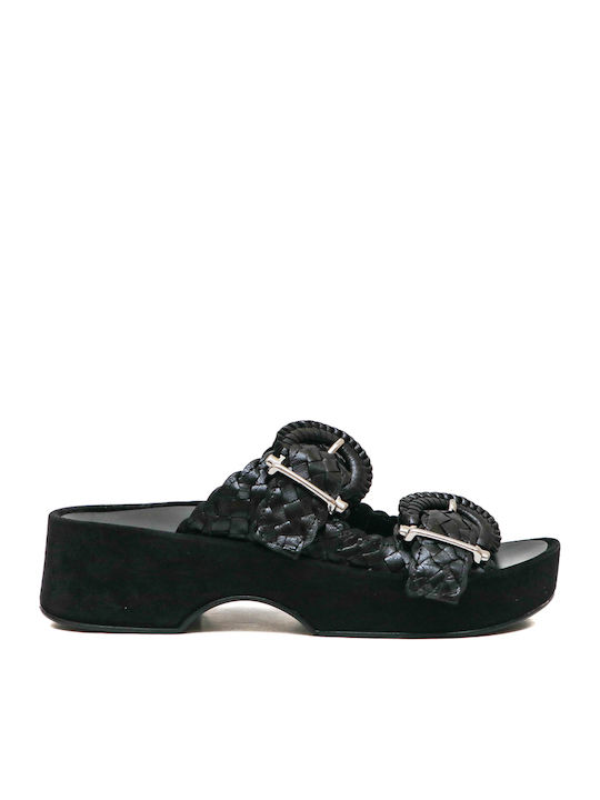 Leather Women's Flat Sandals Flatforms Black