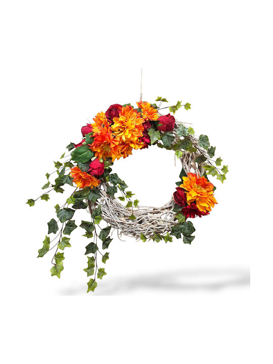 Decorative Artificial Flowers & Plants Crown Branch Decorated Dahlias Roses Greenery Orange Bordeaux Shades 50cm