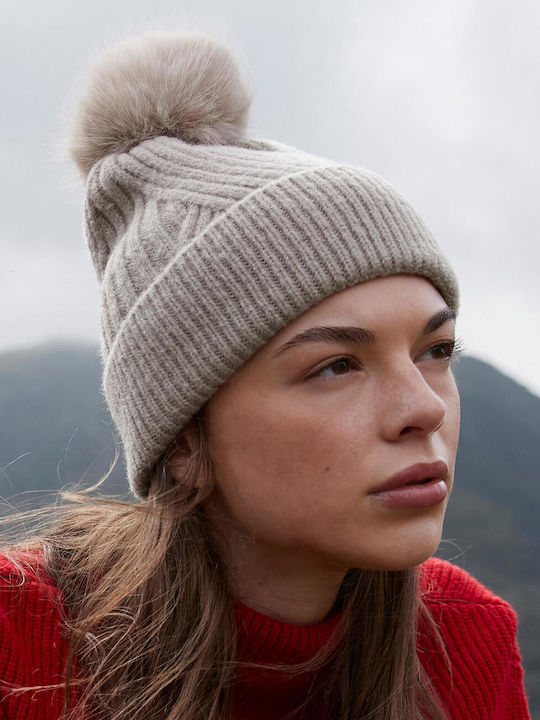 Beanie Unisex Căciulă cu Tricotaj Coastă în Culoare Bej