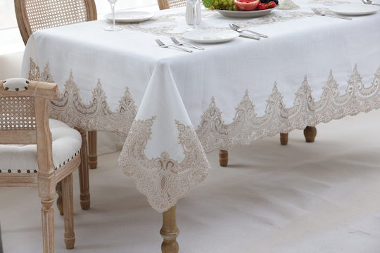 Liolios Home Linen Tablecloth With Embroidery Pls-7b027 Lt Brown 160x220cm
