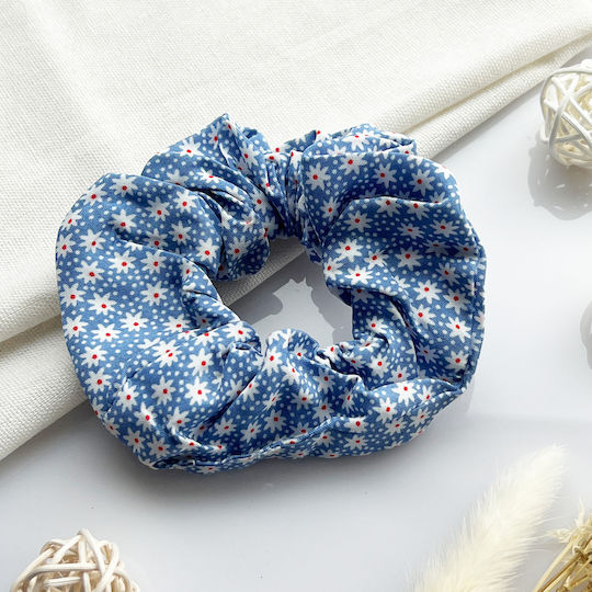 Avizar Classic Scrunchie Hair In Soft Fabric Flowered Delicate Blue Blue