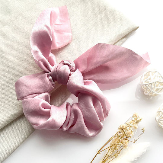 Avizar Scrunchie Eșarfă Scurtă Pentru Păr Din Satin Fluture Elegant Roz Roz