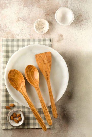 Handmade Cooking Spoon and Spatula Set 3 Pieces Wooden 31cm