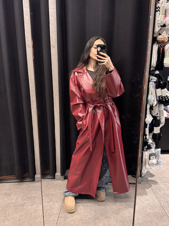 Women's Burgundy Gabardine Coat