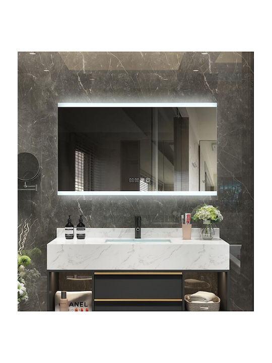 Καθρεφτης Μπανιου Led Αφης Ενδειξη Ωρας Mirrorlux Narcissus S-4538 Διπλος Ορθογωνιος 600x800mm