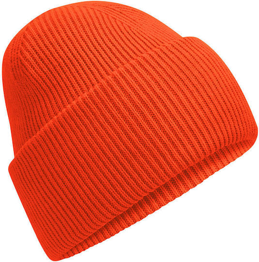 Beanie Unisex Mütze mit Rib Strick in Orangen Farbe