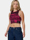 Damen Crop Top Ärmellos Fuchsie