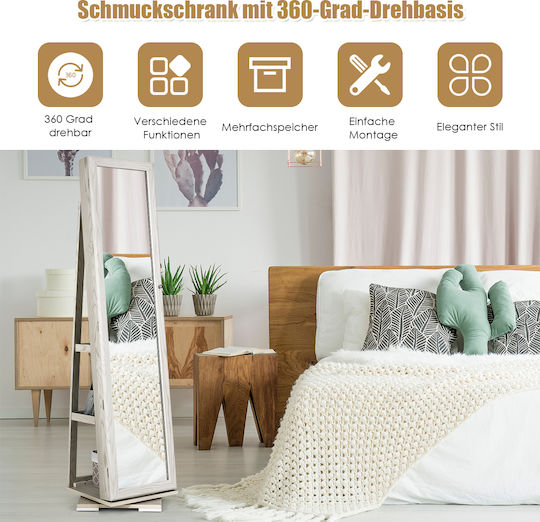 Costway Boden- oder Standspiegel mit Weißem Holzrahmen