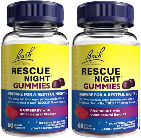 Bach Rescue Night Συμπλήρωμα για τον Ύπνο 2 x 60 ζελεδάκια Raspberry