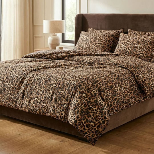 Pucioasa Cotton Duvet Cover Set 160x220cm Single With Pillowcase & 1 Bed Sheet Leopard Print