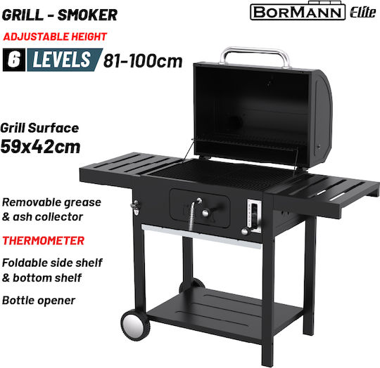Bormann Bbbq1915 Holzkohlegrill Mit Deckel Und Räucherofen 59x42cm