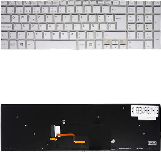 Spanish Laptop Keyboard For Sony Vaio Fit Svf15 Svf152 Svf1521c5e Svf15218cxw Svf152c29m Svf152a29m Svf153 Svf153a1ym Svf153a2tt Svf154 Svf15a1m2es Svf15a1s2es Es Without Frame Backlit White Code 40139esnofrblwhite