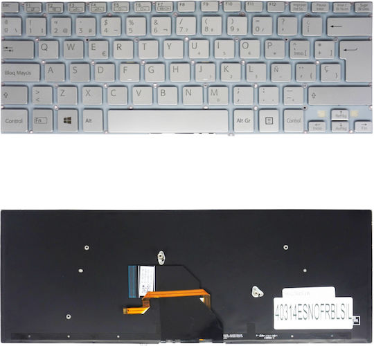 Teclado Español Para Portátil Spanish Laptop Keyboard Sony Vaio Svf Svf14 Svf14e Svf142 Svf143 Svf14n Svf1432 Svf1421 Svf 14e 9z.nadbq.20f Es No Frame Backlight Silver Κωδ.40314esnofrblsil