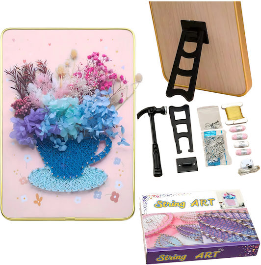 Set Creativ De Broderie Artă Cu Sfoară Zola Lumini Led Placă Din Lemn Perforată Suport Sfori Colorate Model Floare Cupă 21 X 30 Cm