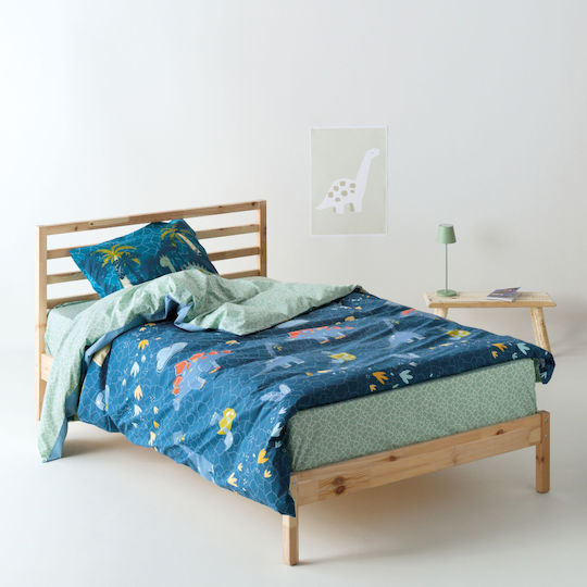 Kentia Σετ Σεντόνια Μονά Βαμβακερά Pachy Blue-mint 160x270cm 3τμχ