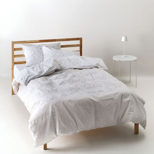 Kentia Semi Double Cotton Sheet Set Canopy White-Greige 190x270cm 3pcs