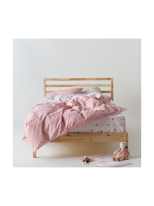 Kentia Σετ Σεντόνια Ημίδιπλα Βαμβακερά Sassy White-pink 190x270cm 3τμχ